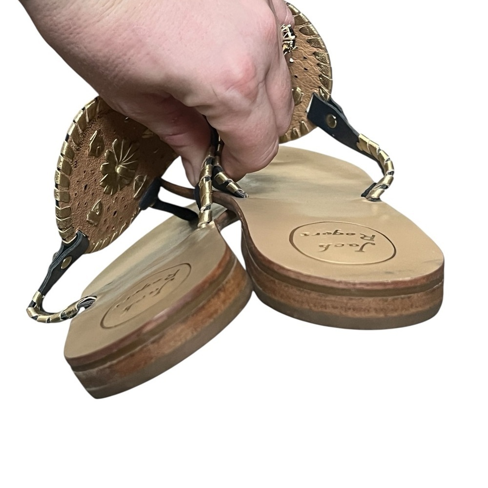 Jack Roger’s Gerorgica navy and gold leather medallion sandals preppy classic - Picture 7 of 10